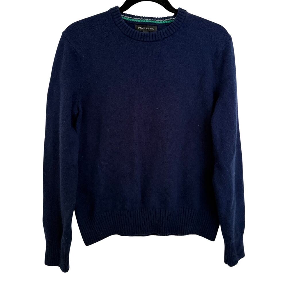 Banana Republic Navy Merino Wool Crewneck Sweater Medium Preppy Minimal Office
